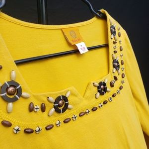 Tribal Beaded Shirt Saffron Yellow - S
